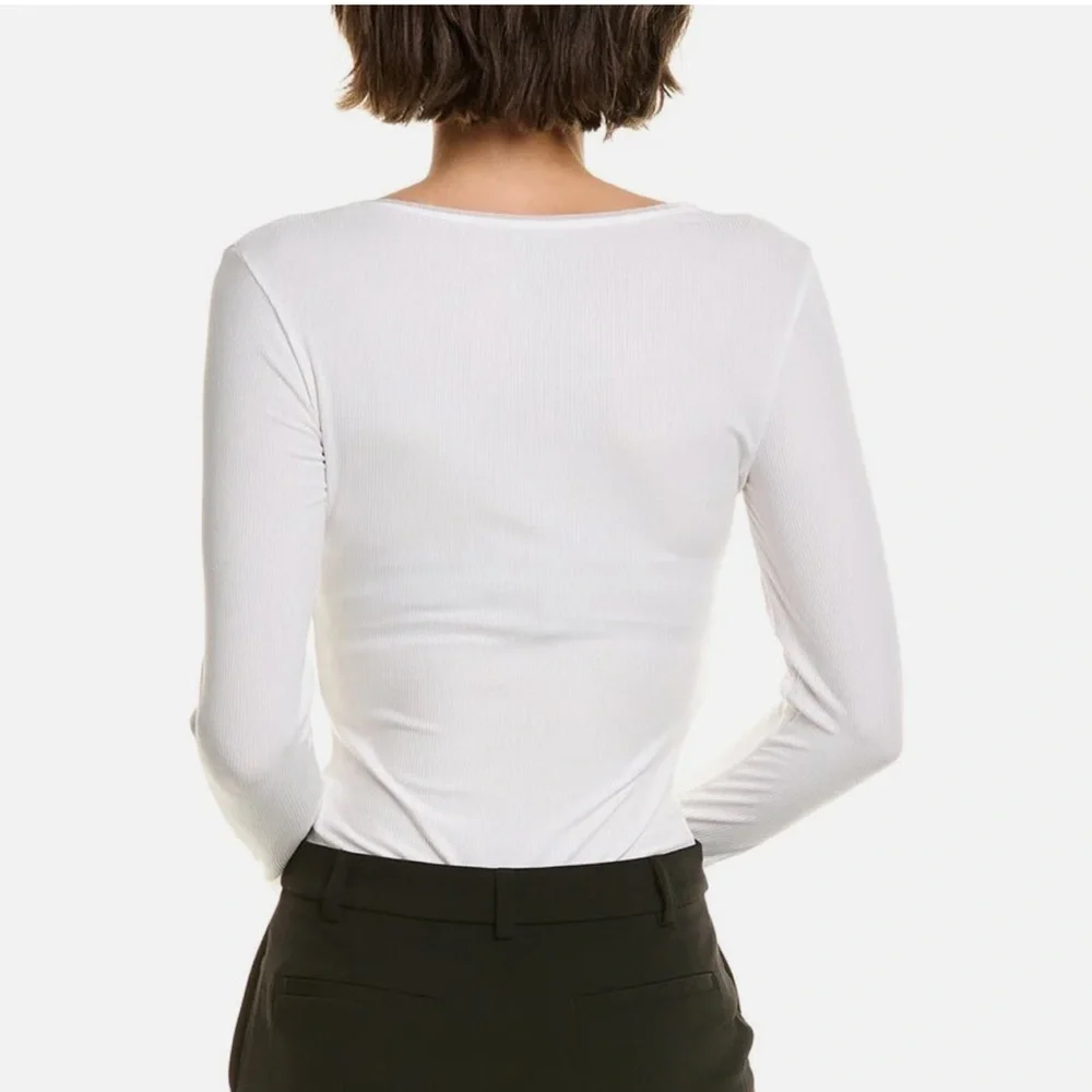 Wolford White Ribbed Long Sleeve Henley Bodysuit - Picture 9 of 16